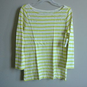 Old Navy Lime Green/Off White Striped Sequin Top
